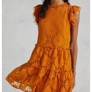 Anthropologie Blue Tassel Tiered Lace Burnt Orange Tunic Dress Small NWT